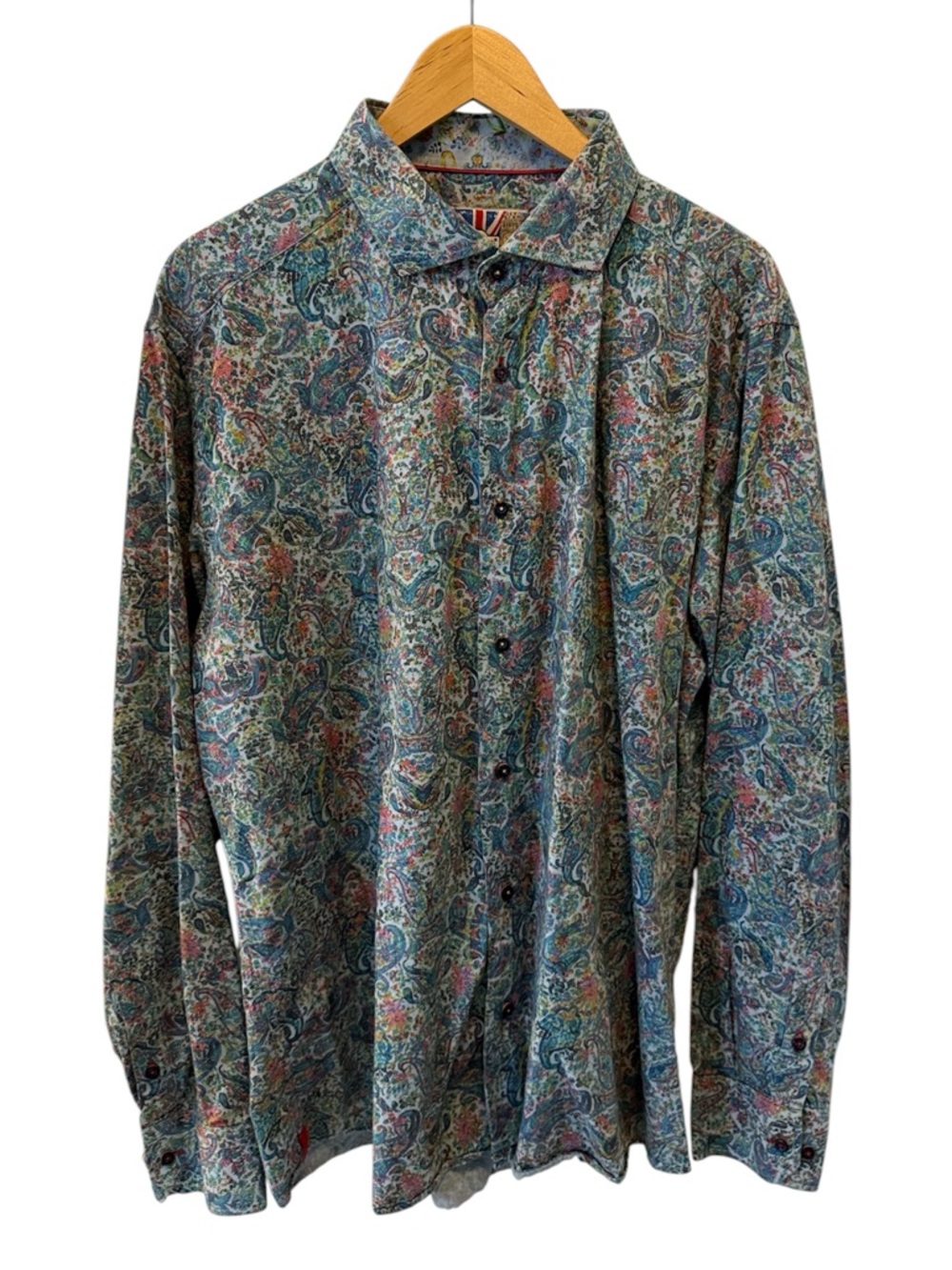 7 Downie St Paisley Button Down‎ Shirt Mens Size 7 Blue Floral Long Sleeve